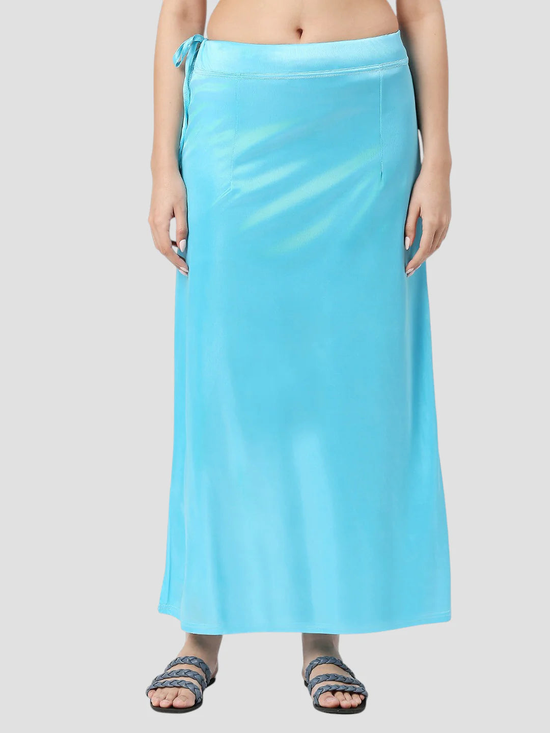 Sky Blue Satin Zip and Drawstring Petticoat