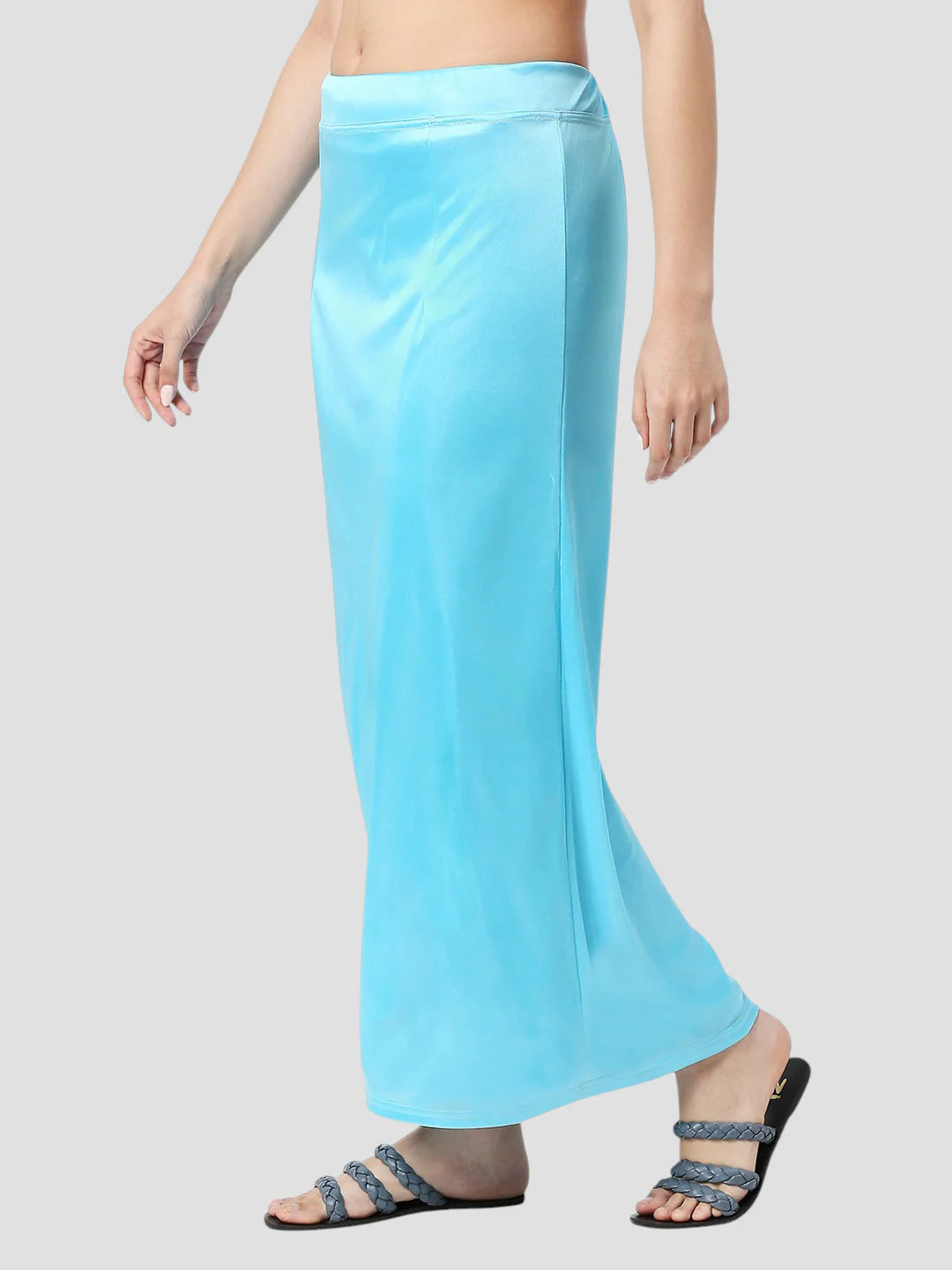 Sky Blue Satin Zip and Drawstring Petticoat