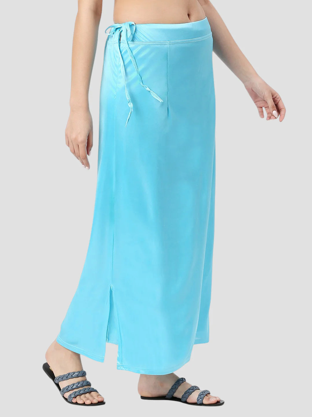 Sky Blue Satin Zip and Drawstring Petticoat