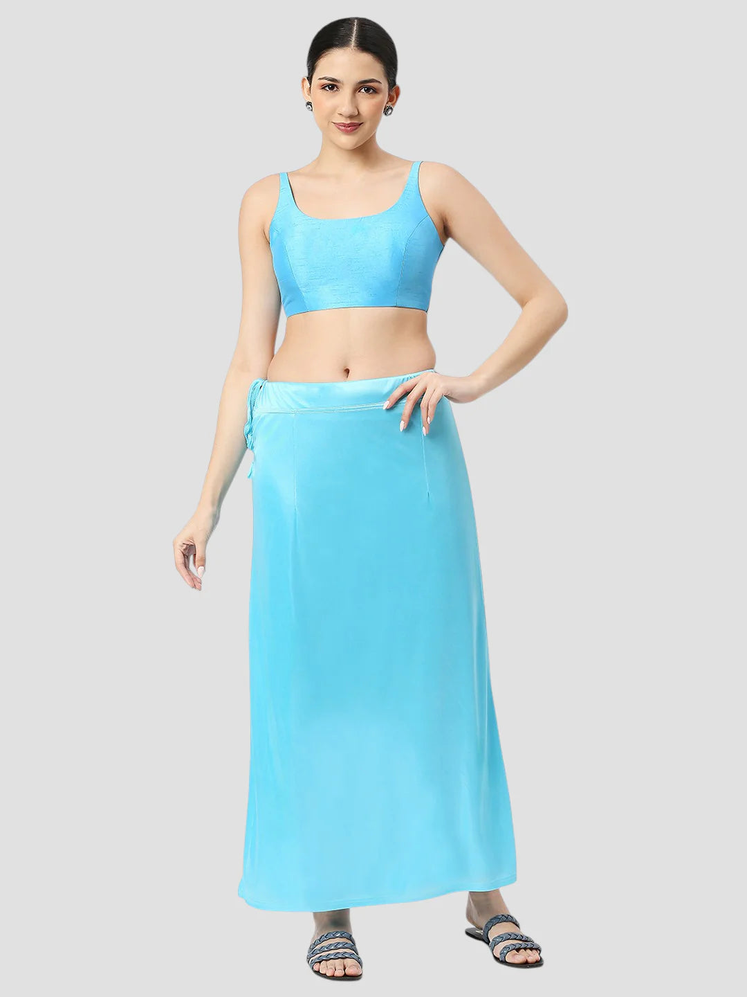 Sky Blue Satin Zip and Drawstring Petticoat