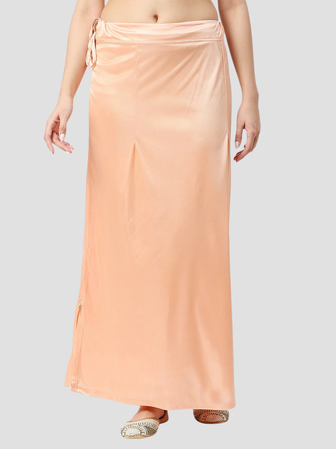 Peach Puff Satin Zip and Drawstring Petticoat