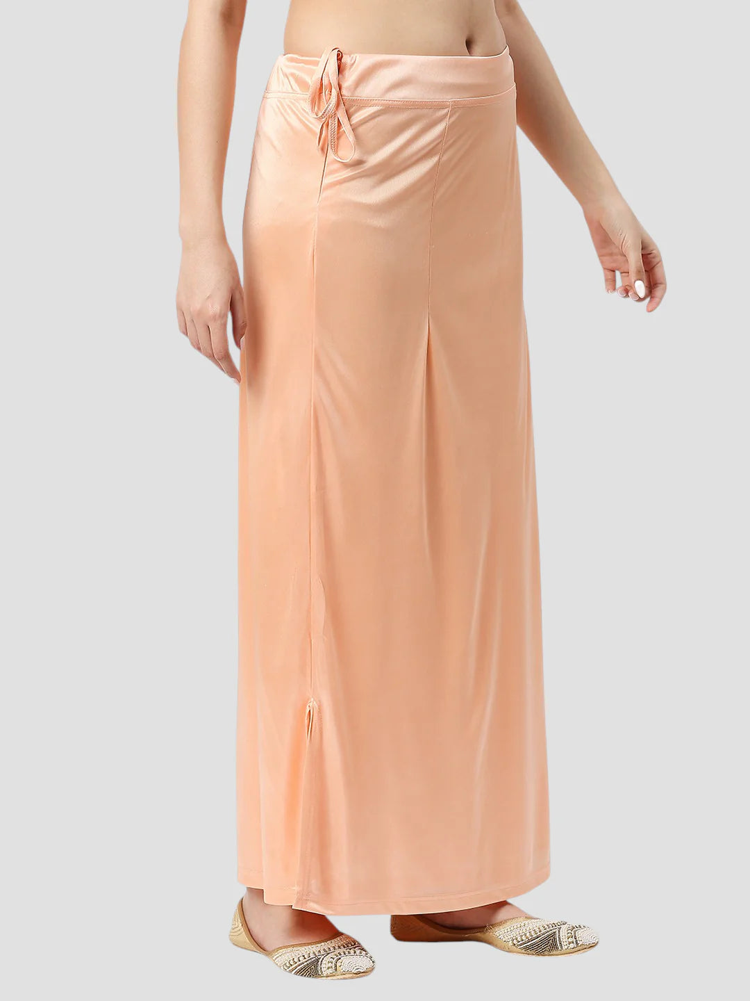 Peach Puff Satin Zip and Drawstring Petticoat