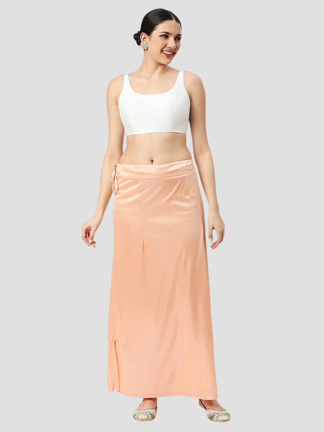Peach Puff Satin Zip and Drawstring Petticoat