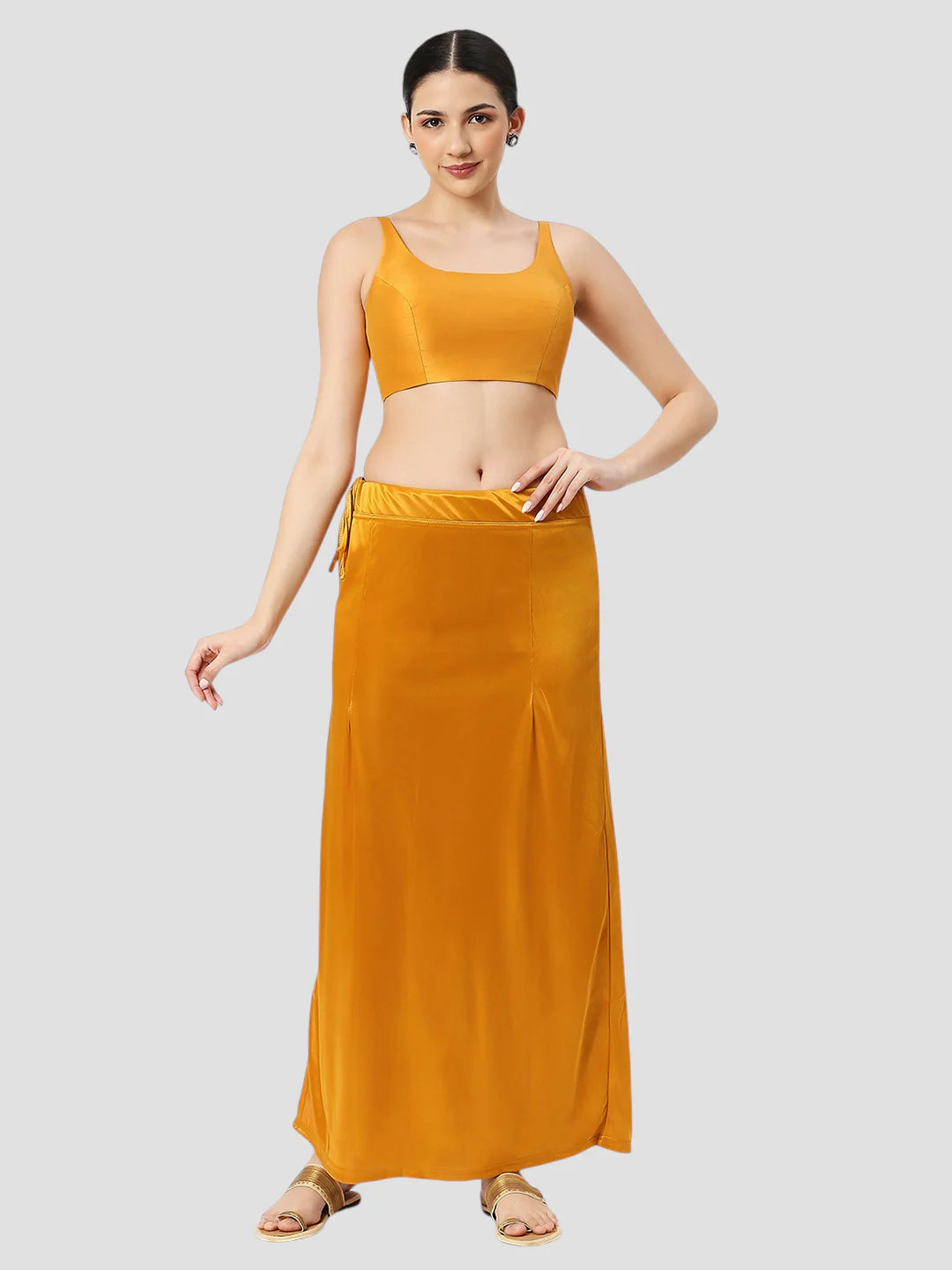 Chrome Yellow Satin Zip and Drawstring Petticoat