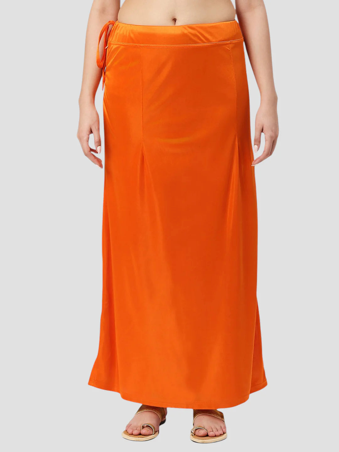 Apricot Orange Satin Zip and Drawstring Petticoat