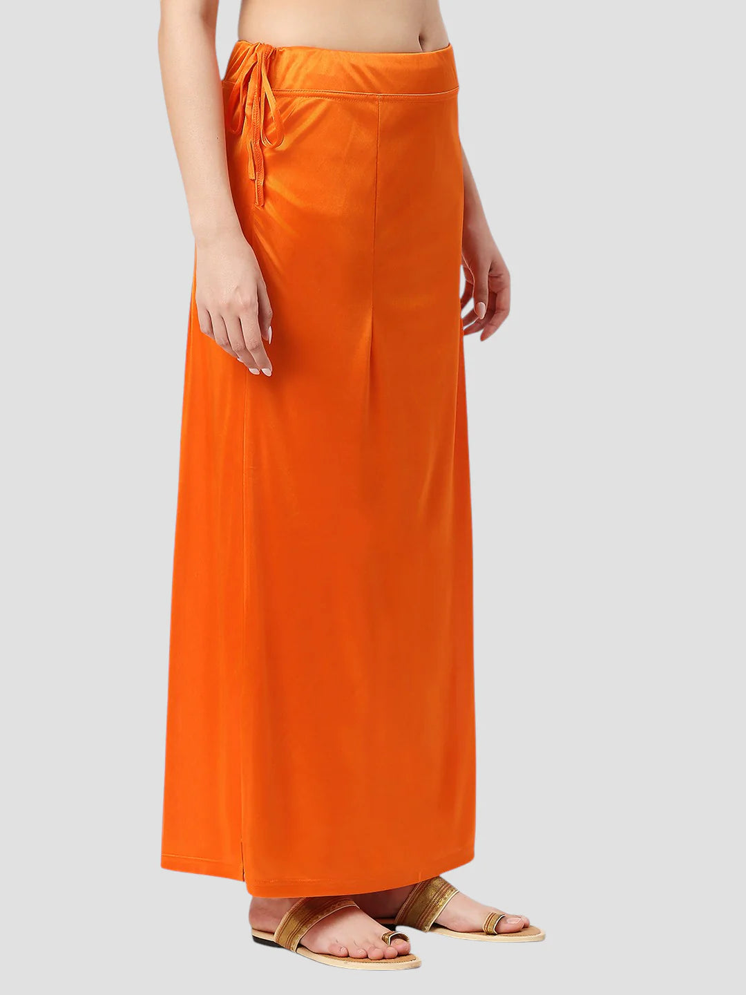 Apricot Orange Satin Zip and Drawstring Petticoat