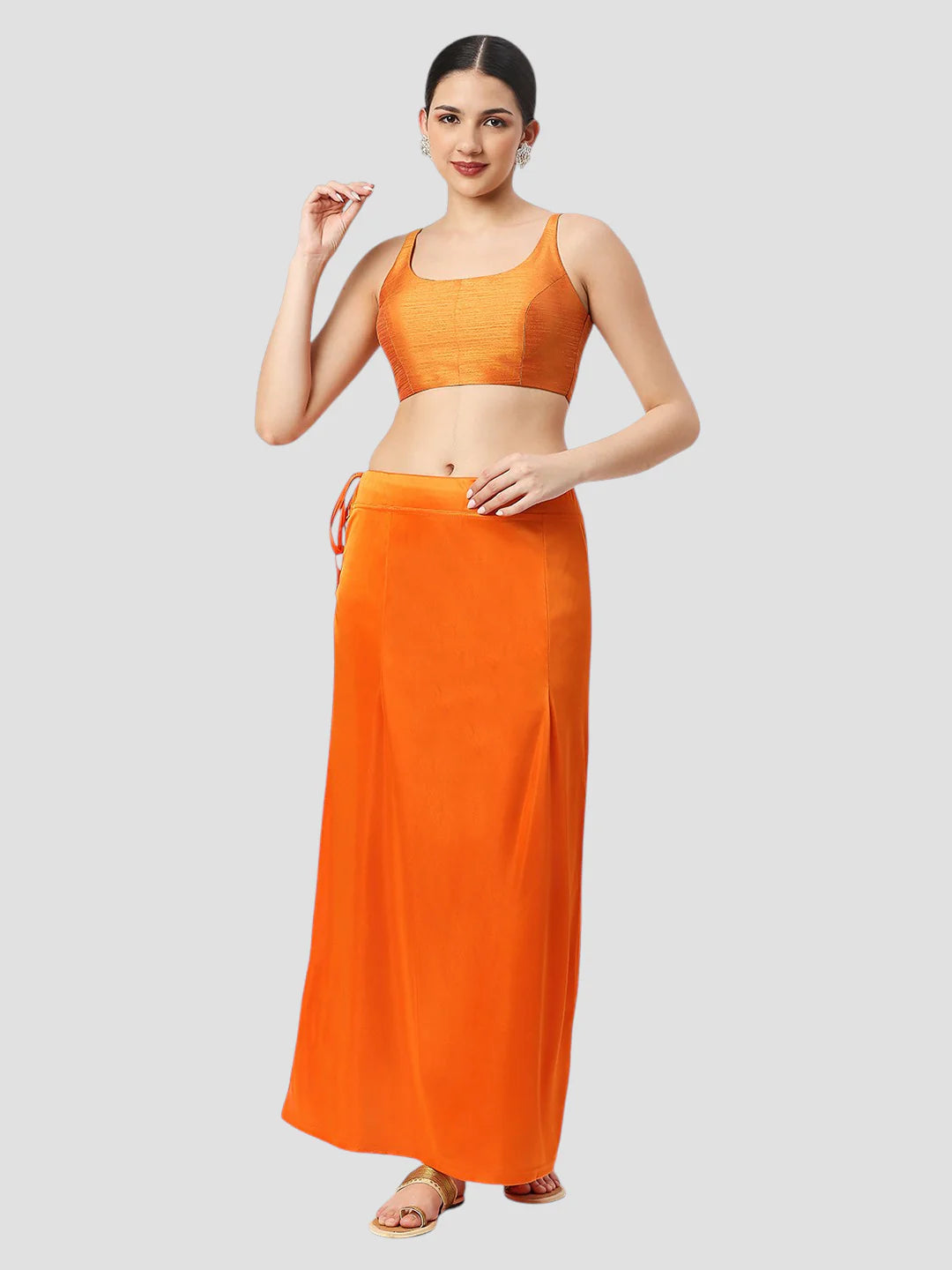 Apricot Orange Satin Zip and Drawstring Petticoat