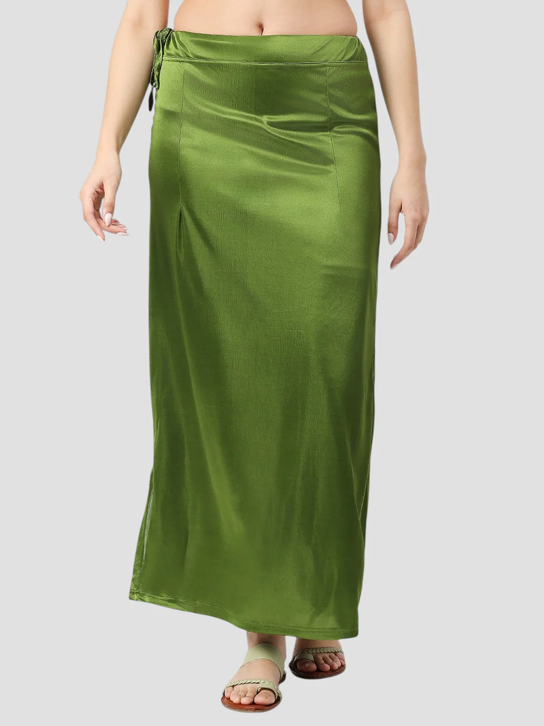 Light Mehndi Green Satin Zip and Drawstring Petticoat