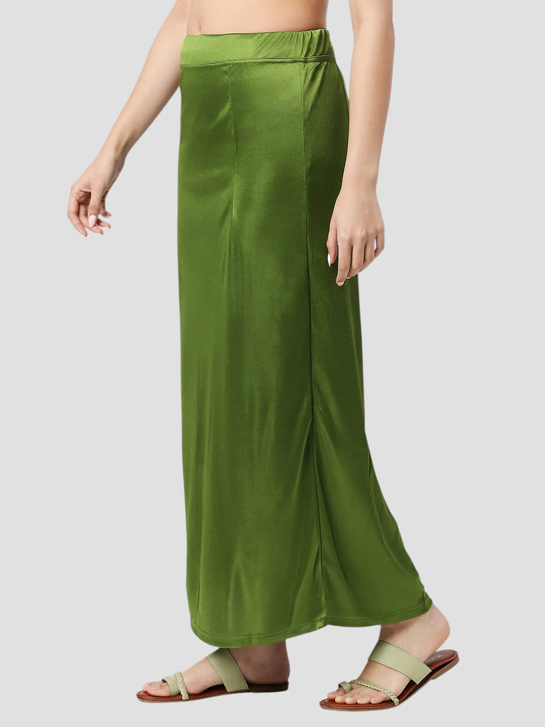 Light Mehndi Green Satin Zip and Drawstring Petticoat