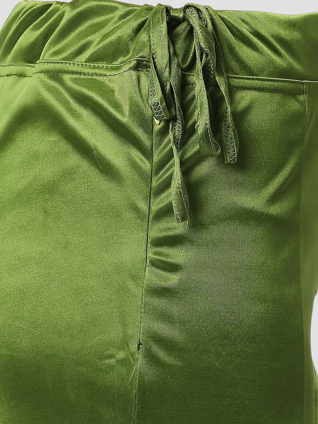 Light Mehndi Green Satin Zip and Drawstring Petticoat