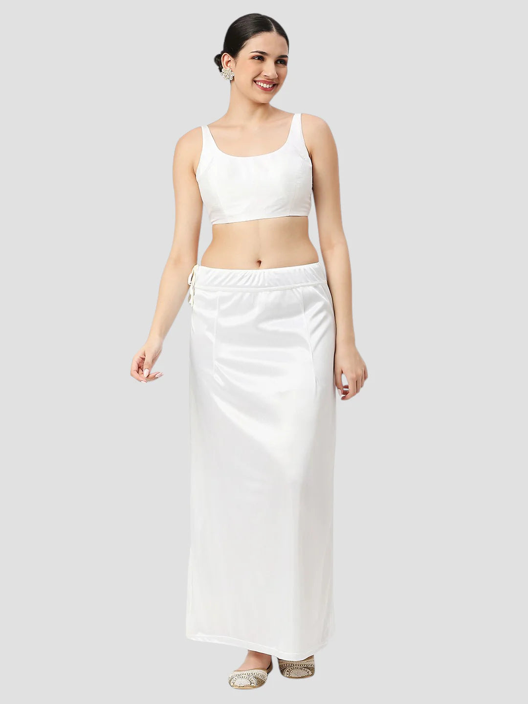 White Satin Zip and Drawstring Petticoat