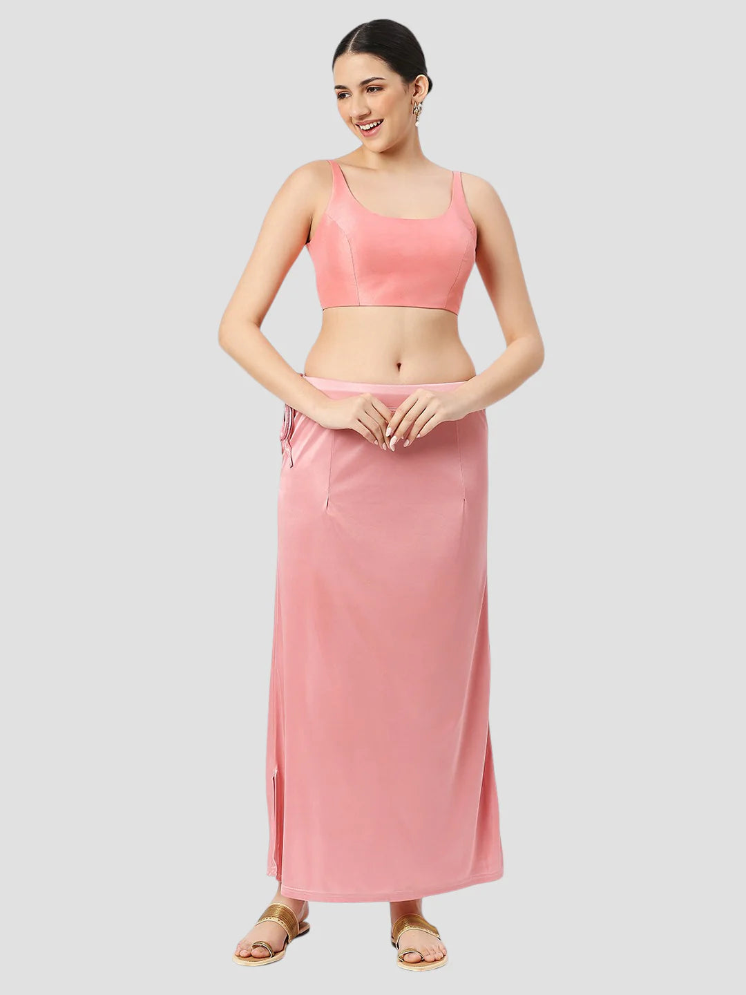 Salmon Pink Satin Zip and Drawstring Petticoat