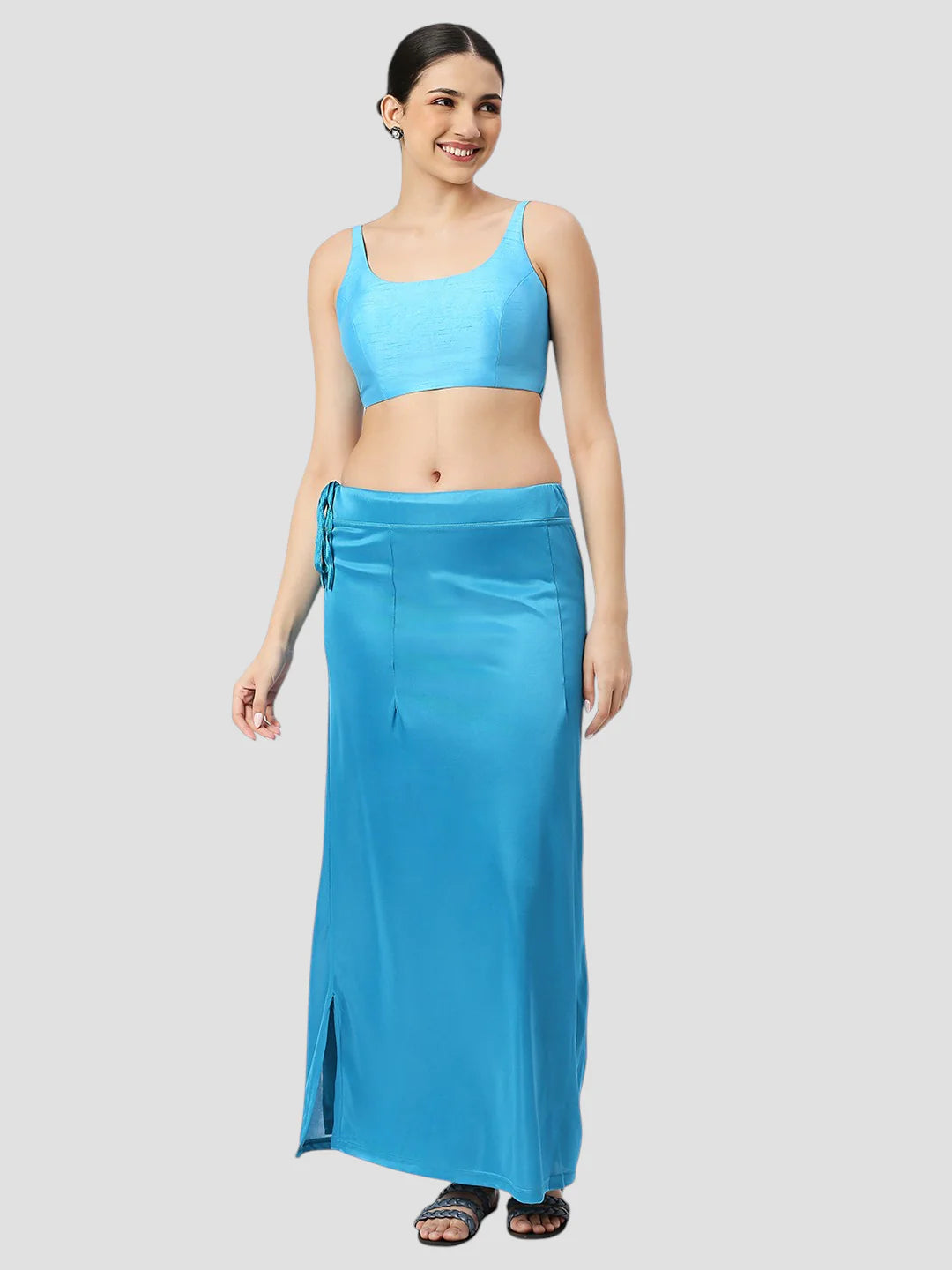 Ocean Blue Satin Zip and Drawstring Petticoat