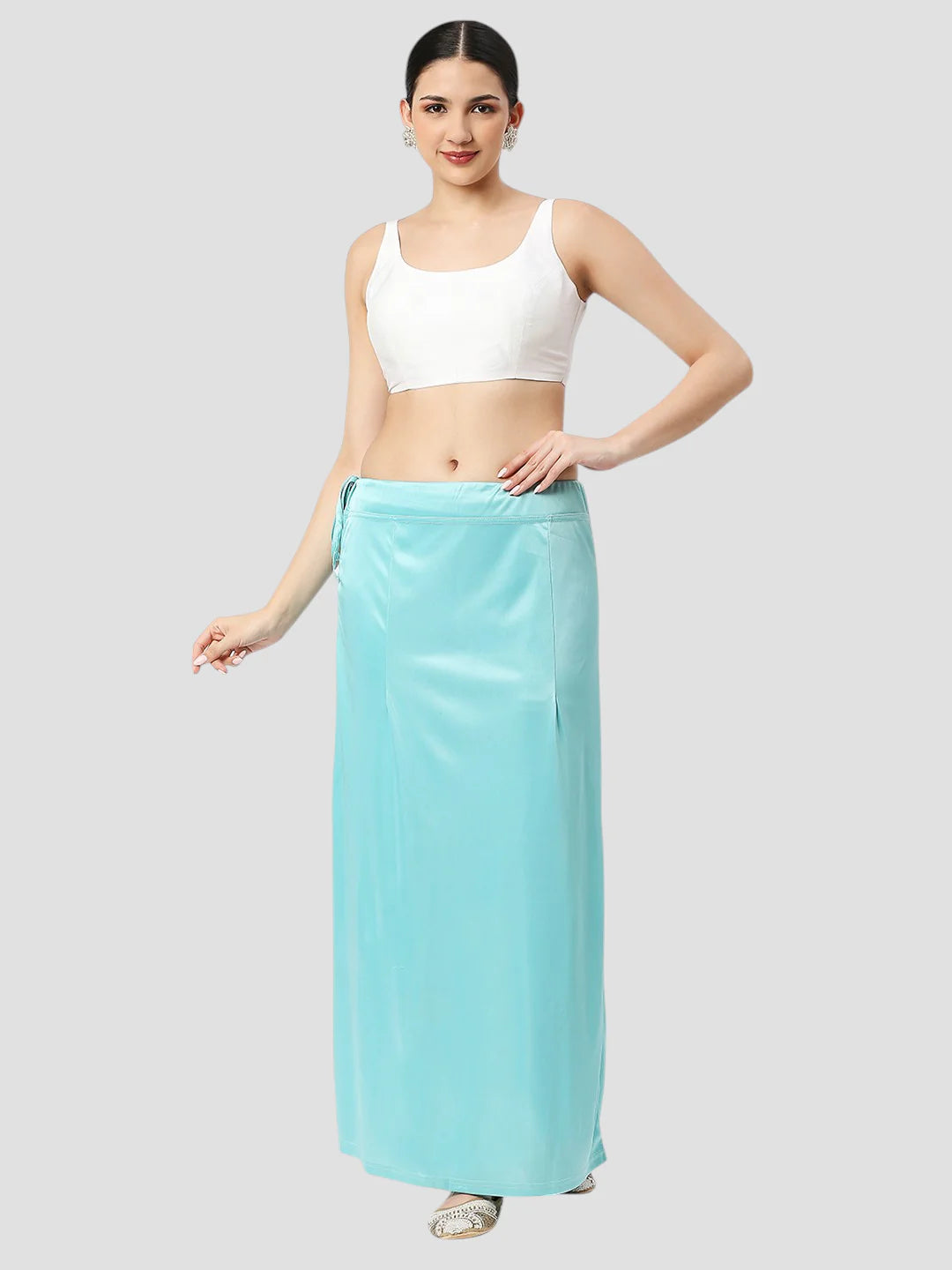 Light Sky Blue Satin Zip and Drawstring Petticoat