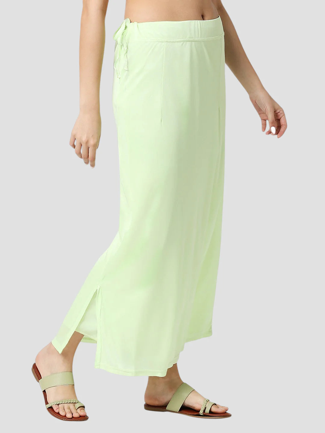 Pista Green Satin Zip and Drawstring Petticoat