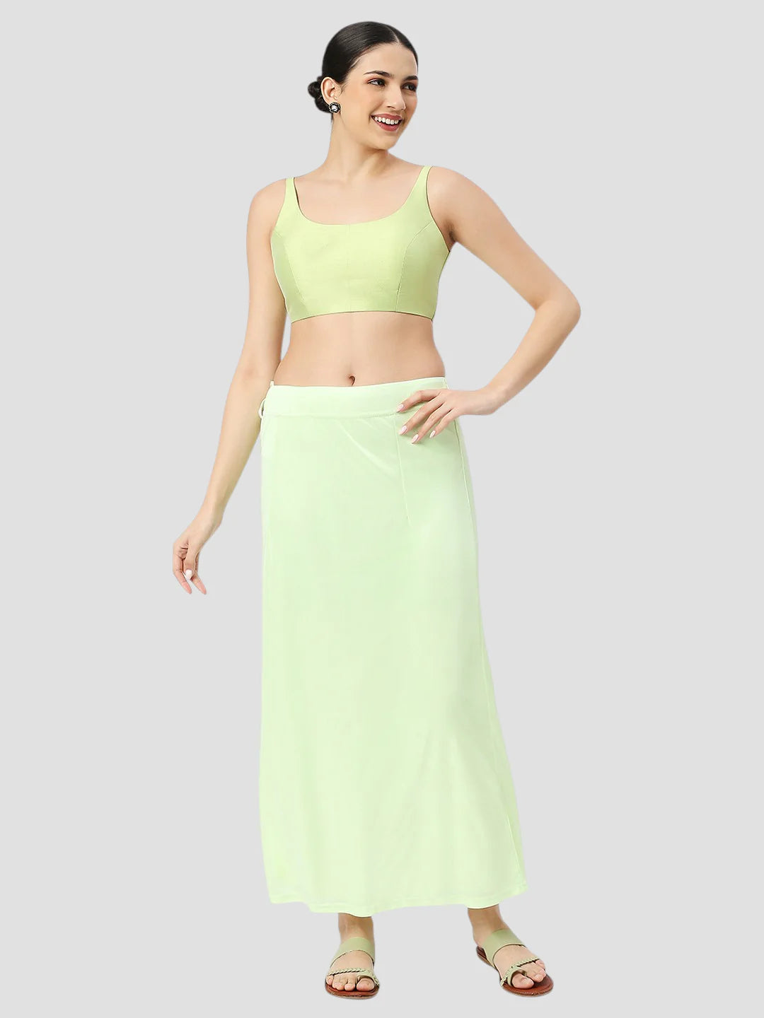 Pista Green Satin Zip and Drawstring Petticoat