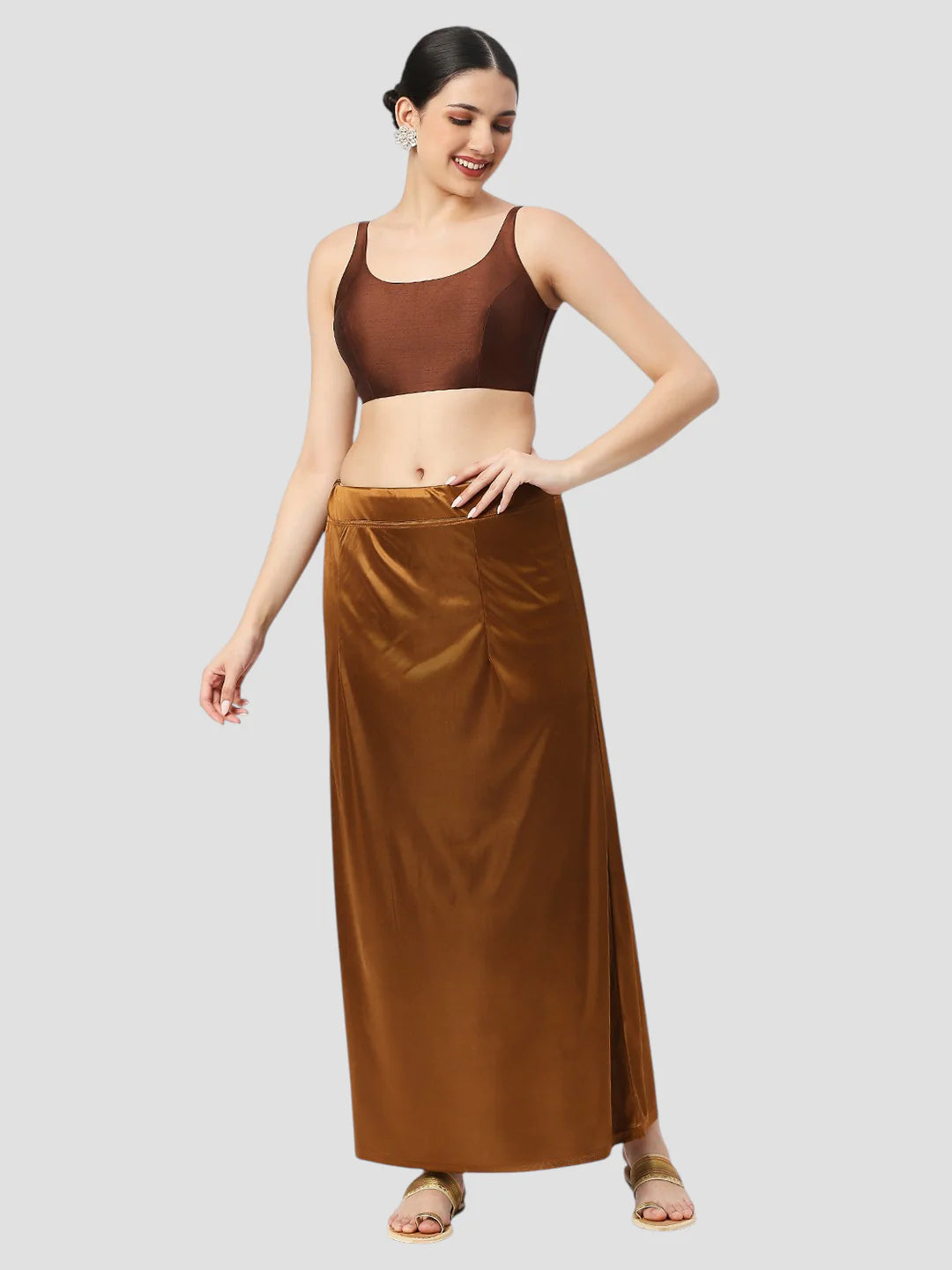Copper Brown Satin Zip and Drawstring Petticoat