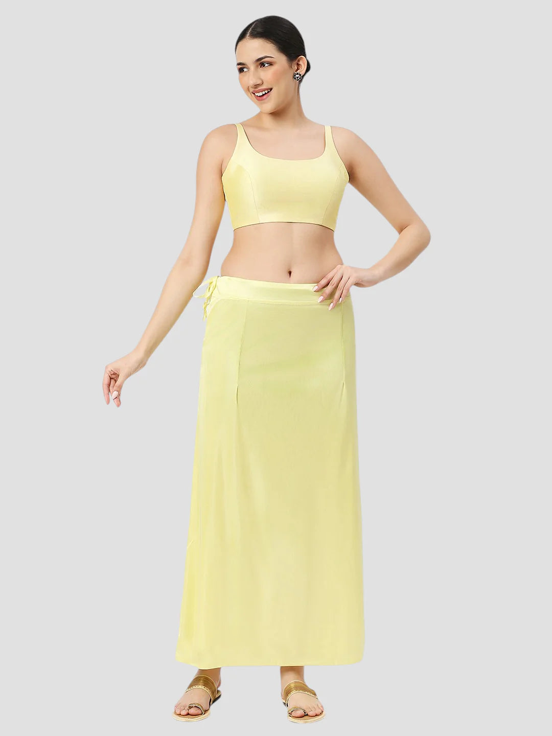 Lime Yellow Satin Zip and Drawstring Petticoat