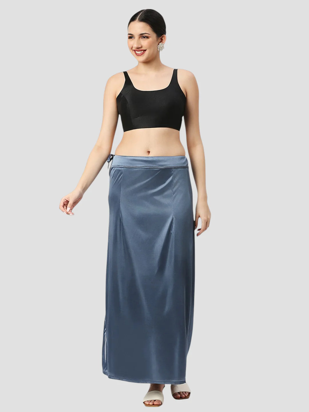 Grey Satin Zip and Drawstring Petticoat