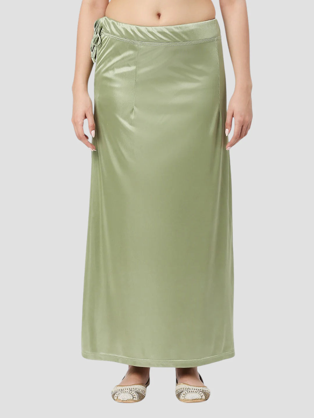 Olive Green Satin Zip and Drawstring Petticoat