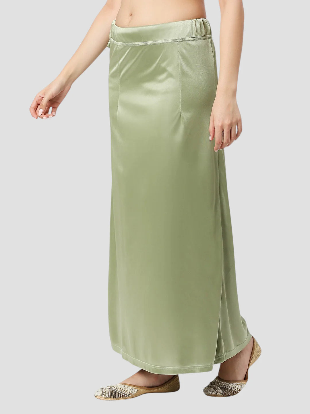 Olive Green Satin Zip and Drawstring Petticoat