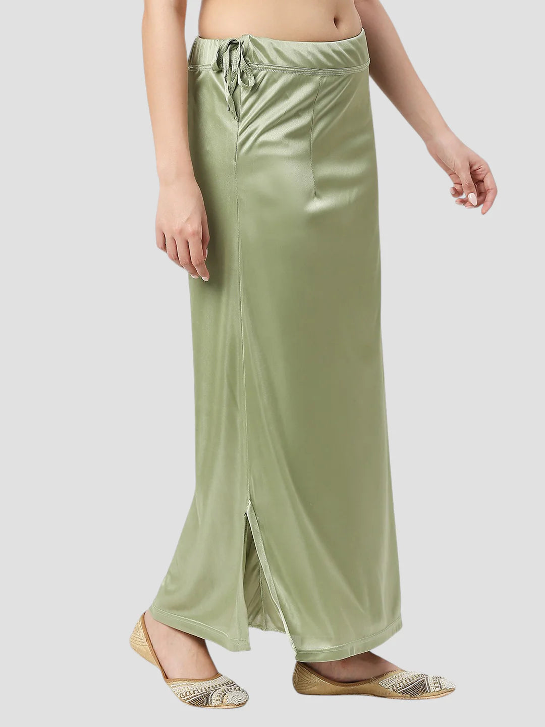 Olive Green Satin Zip and Drawstring Petticoat