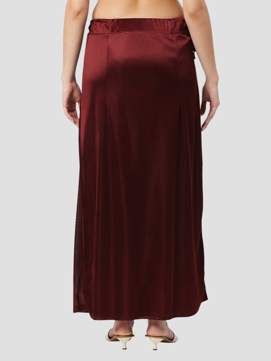 Burgundy Satin Zip and Drawstring Petticoat