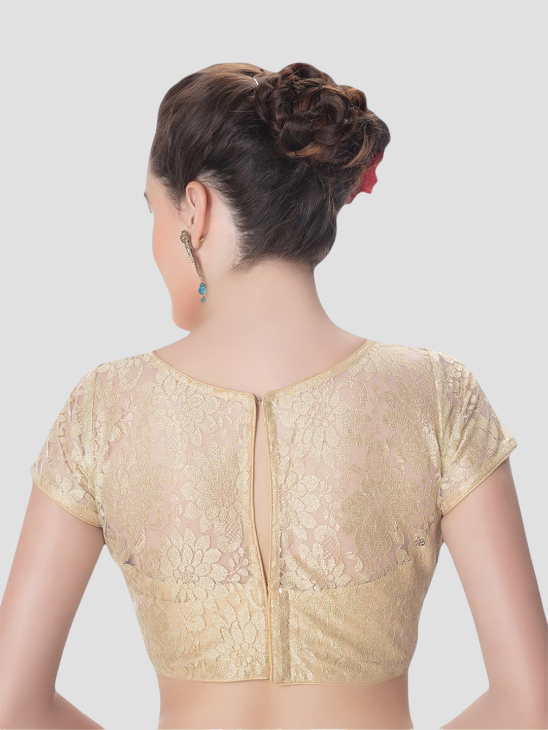 Gold Net High Neck Short Sleeves Readymade Blouse