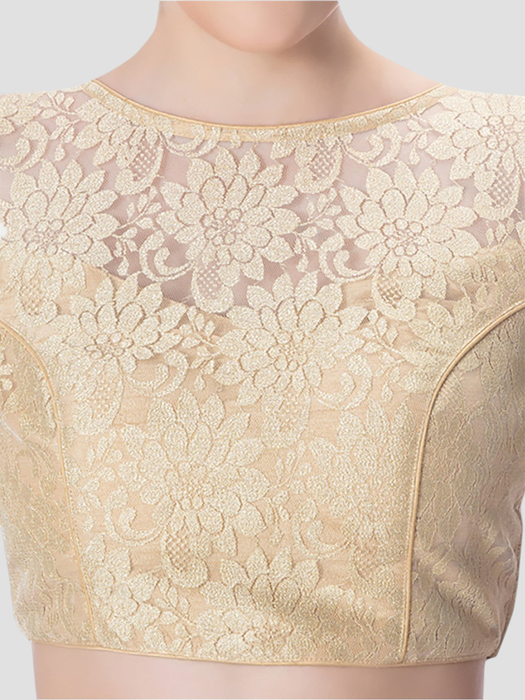 Gold Net High Neck Short Sleeves Readymade Blouse