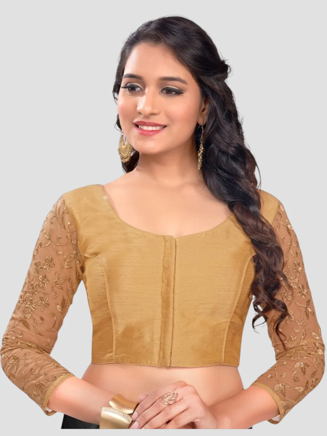 Golden All-Time Bestseller Silk Round Neck 3/4 Sleeves Readymade Blouse