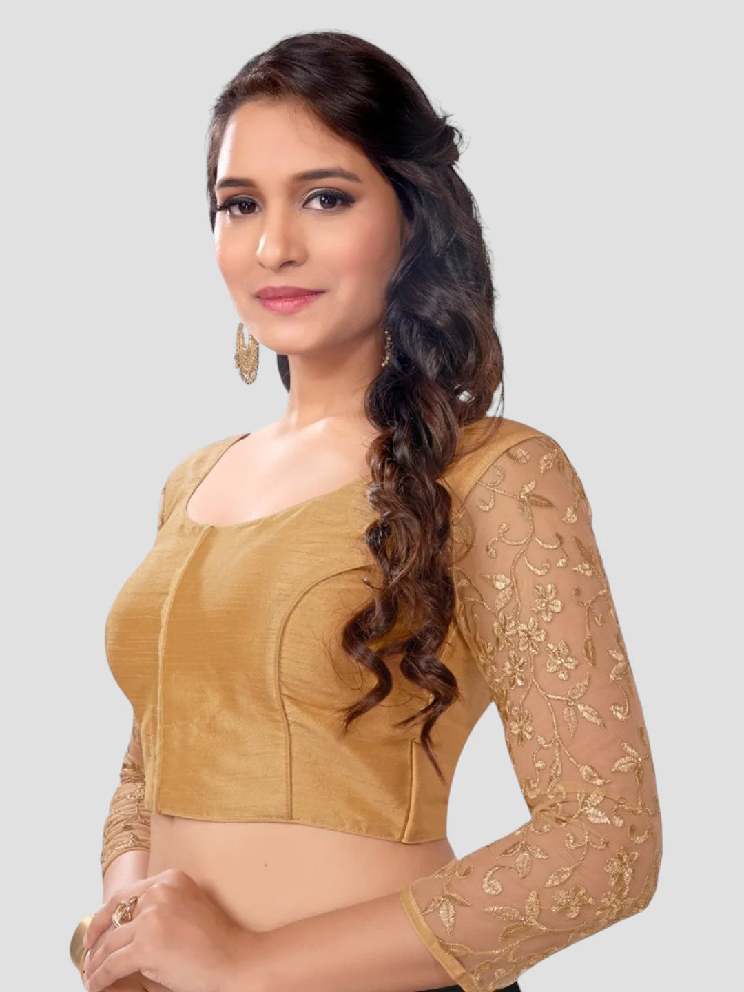 Golden All-Time Bestseller Silk Round Neck 3/4 Sleeves Readymade Blouse