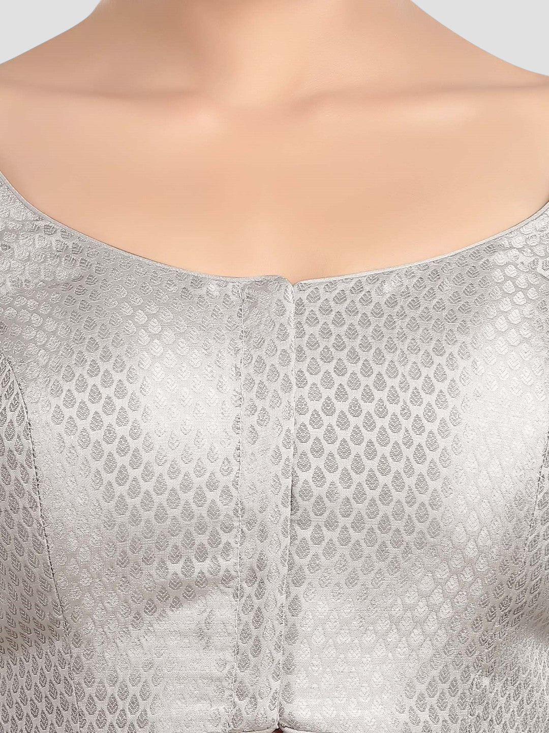 Silver Brocade Round Neck Half Sleeves Readymade Blouse
