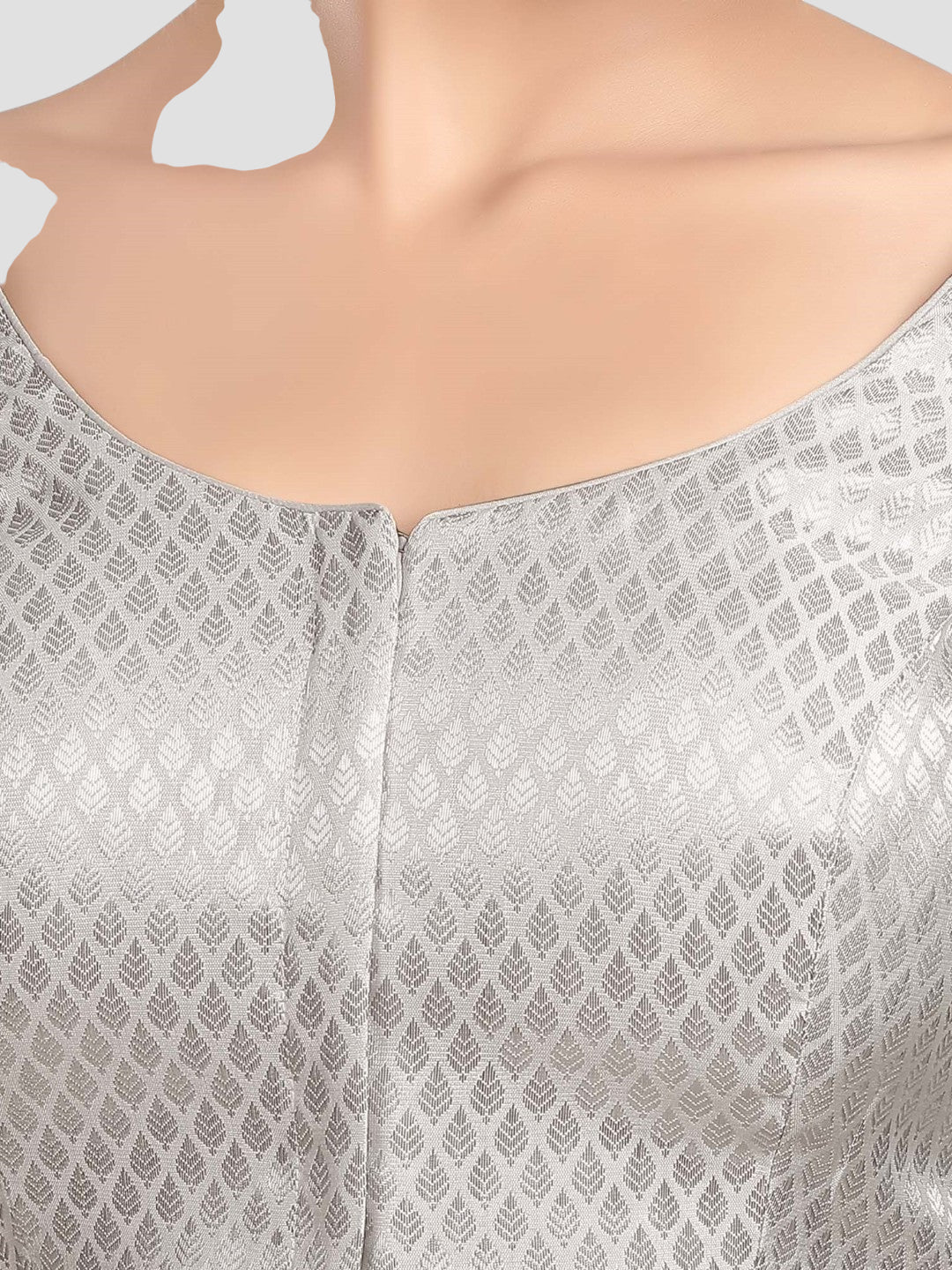 Silver Brocade Round Neck Half Sleeves Readymade Blouse