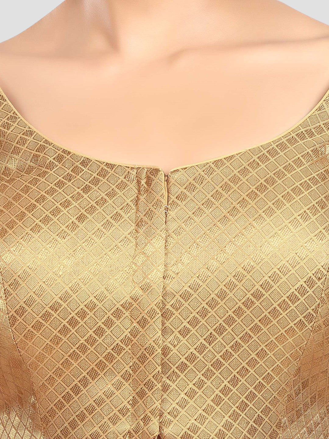 Golden Brocade Round Neck Half Sleeves Readymade Blouse