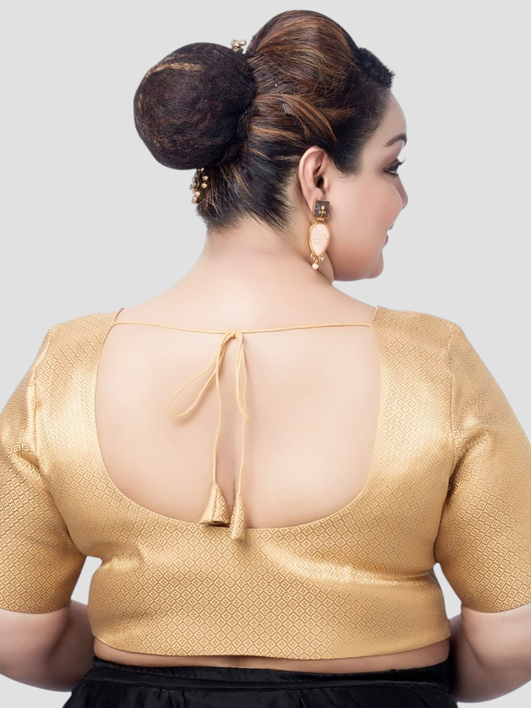 Golden Brocade Round Neck Half Sleeves Readymade Blouse