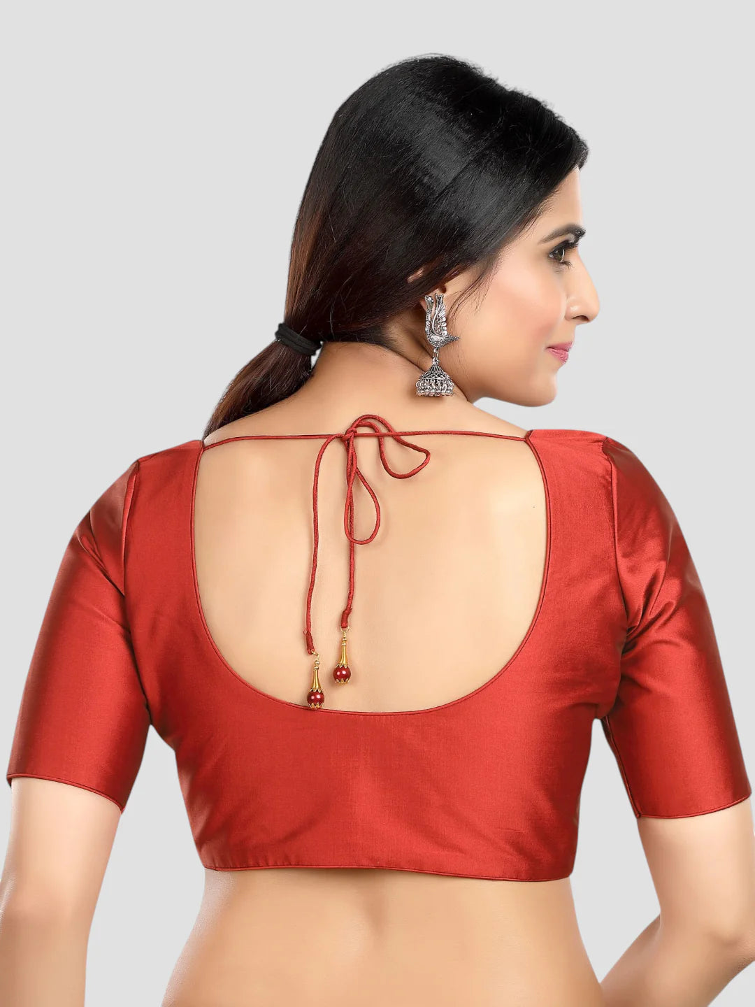 Maroon Silk Round Neck Half Sleeves Readymade Blouse