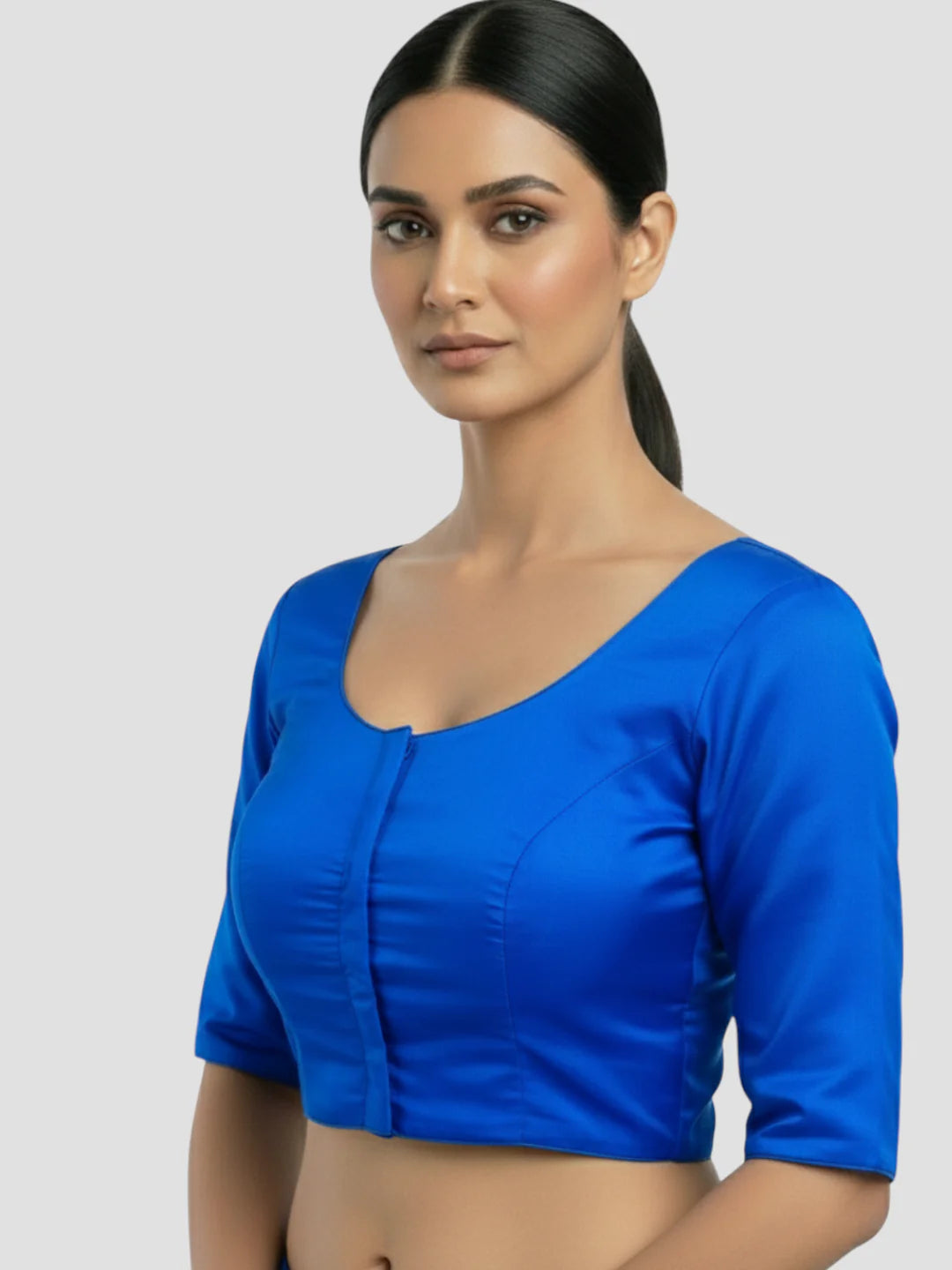 Royal Bule Silk Round Neck Half Sleeves Readymade Blouse