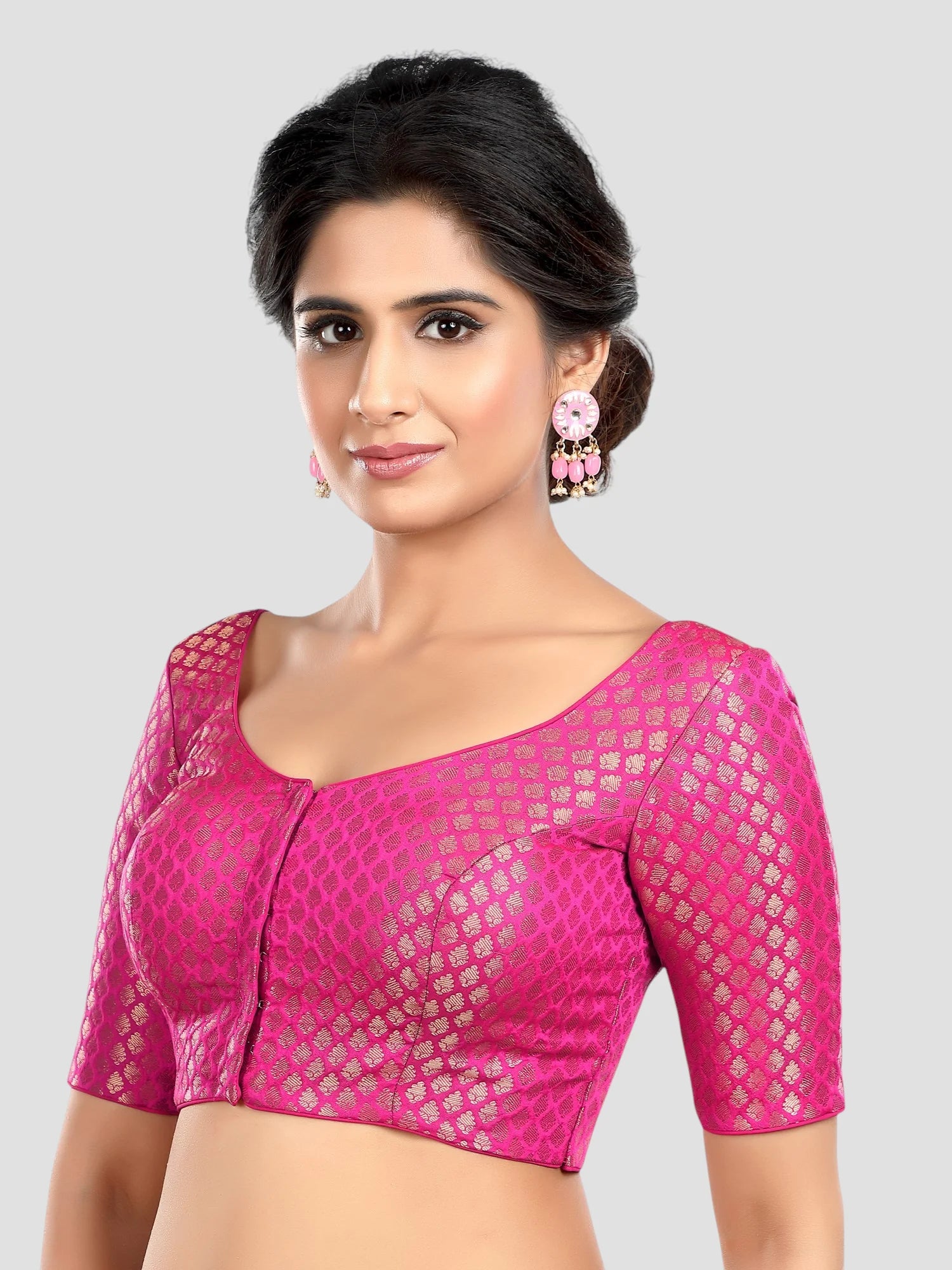 Rani Brocade Round Neck Half Sleeves Readymade Blouse