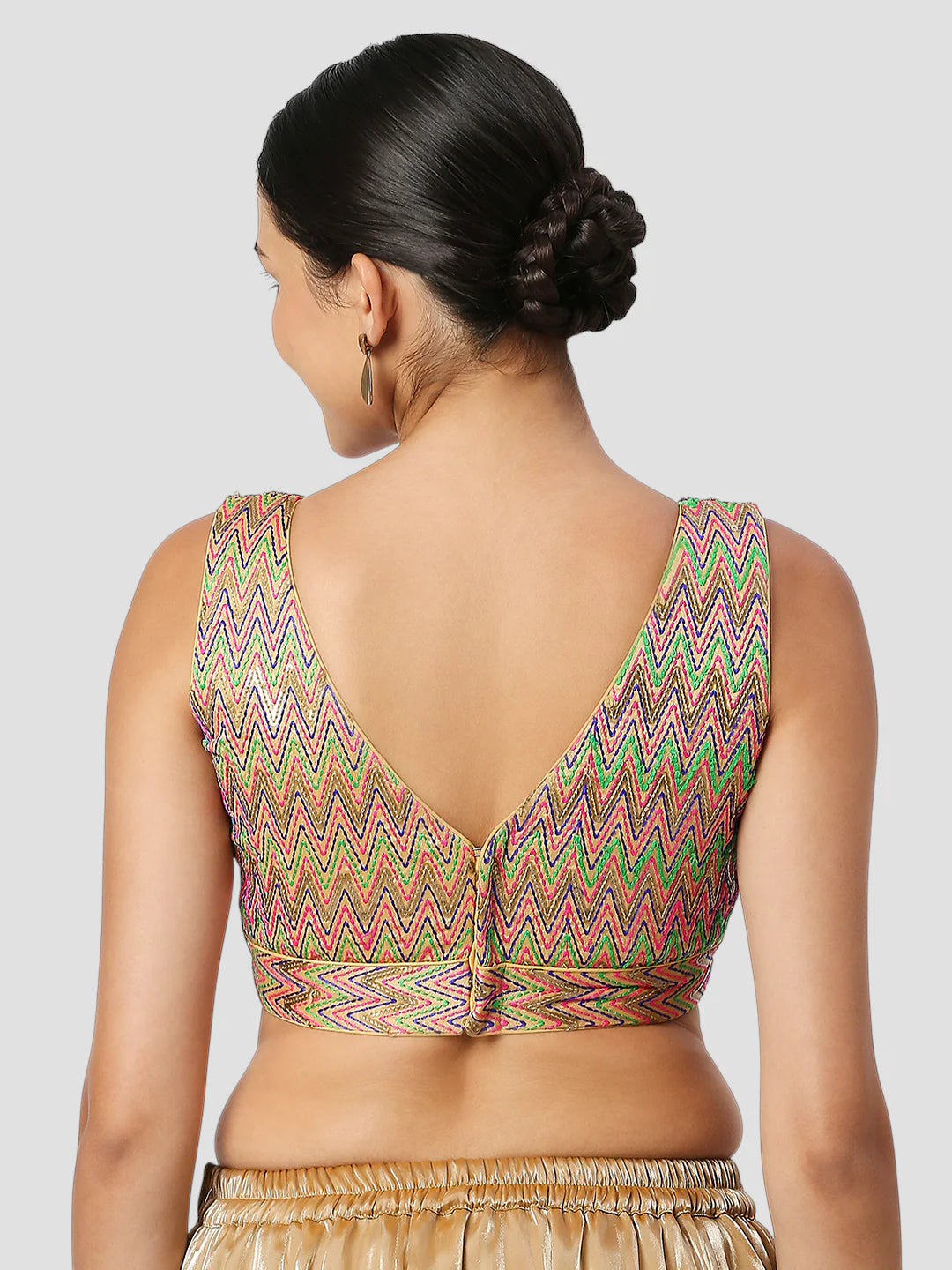 Multi Color V Neck Sleeveless Readymade Blouse