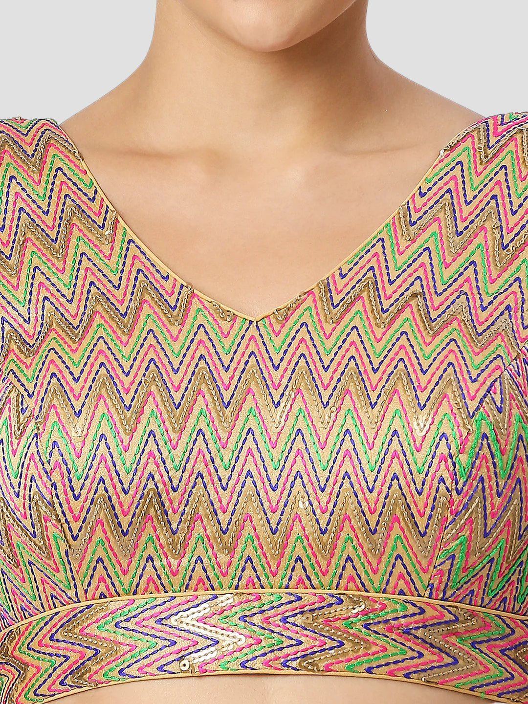 Multi Color V Neck Sleeveless Readymade Blouse
