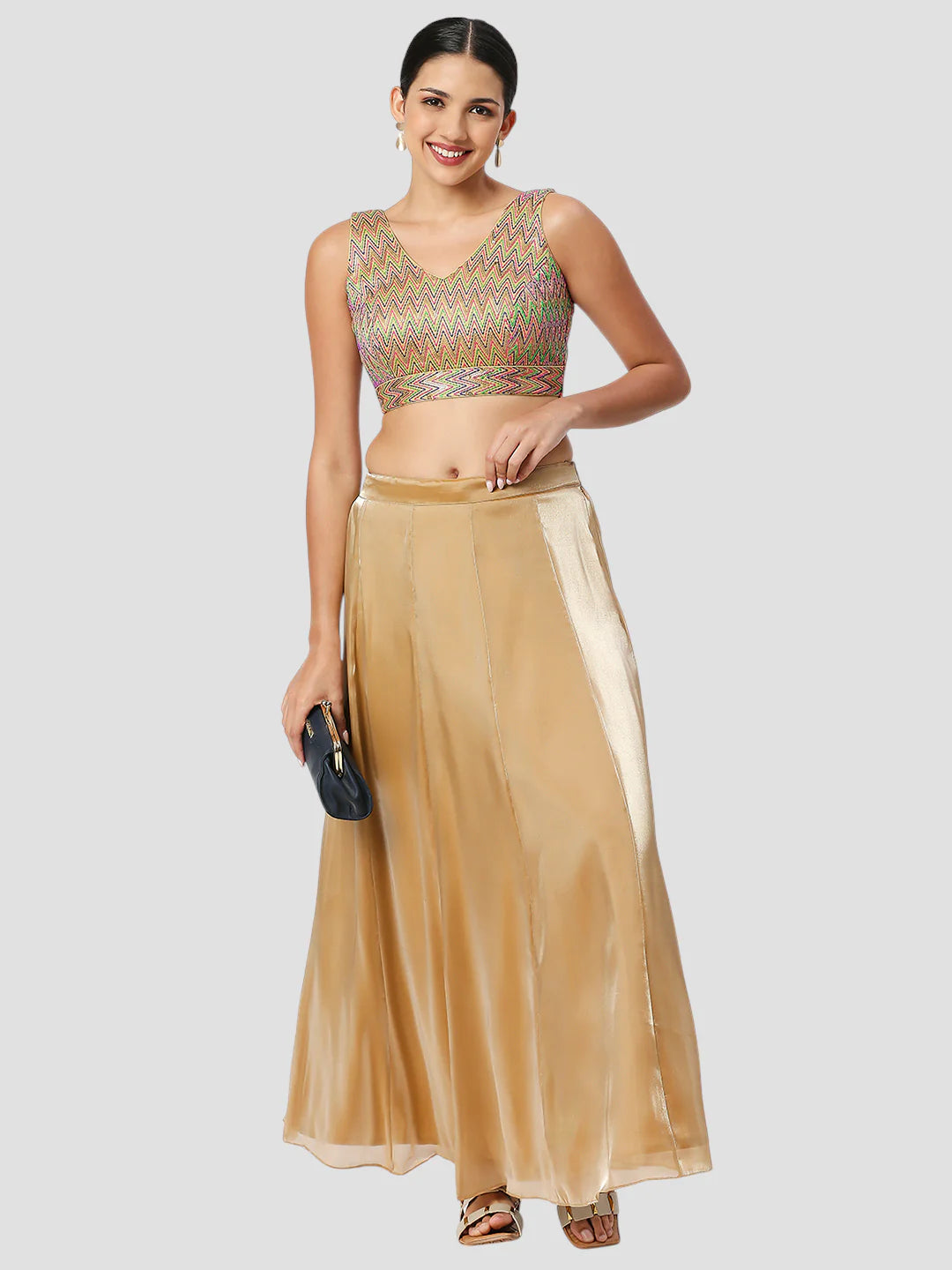 Multi Color V Neck Sleeveless Readymade Blouse