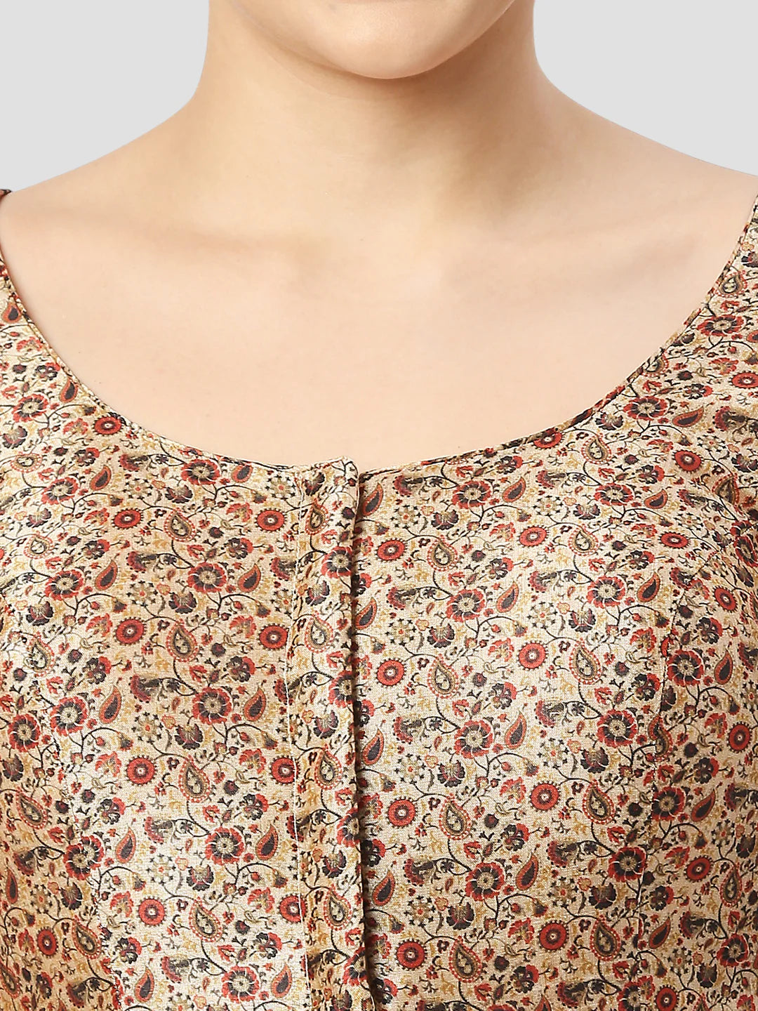 Cream Silk Round Neck Half Sleeves Readymade Blouse