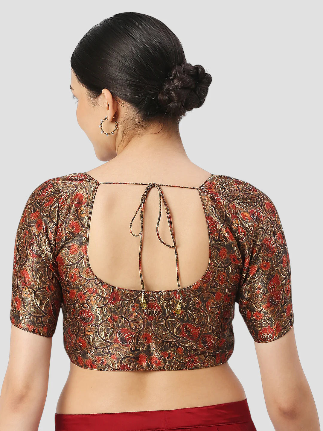 Red Silk Round Neck Half Sleeves Readymade Blouse