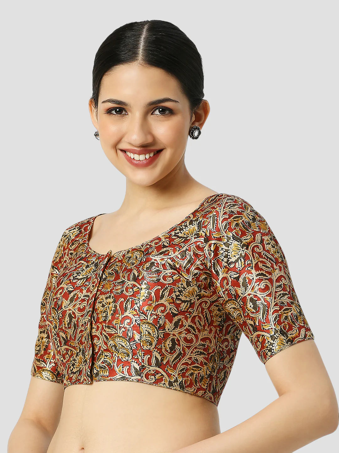 Maroon Silk Round Neck Half Sleeves Readymade Blouse