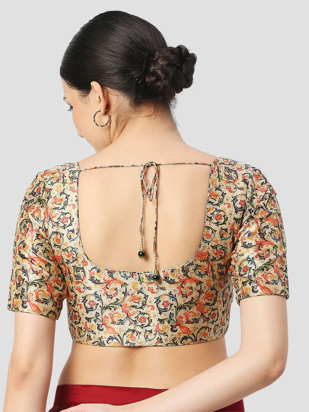 Multicolor Silk Round Neck Half Sleeves Readymade Blouse