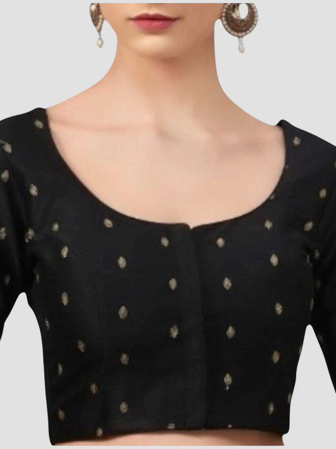 Black Brocade Round Neck 3/4 Sleeves Readymade Blouse