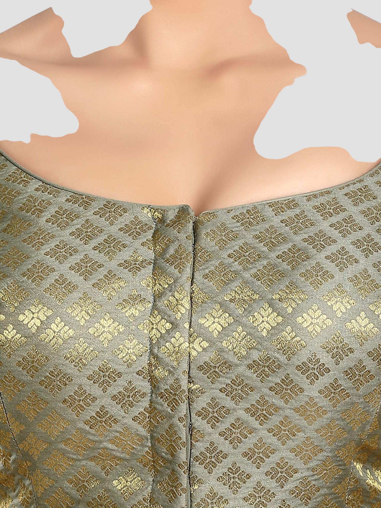 Grey Brocade Round Neck Half Sleeves Readymade Blouse