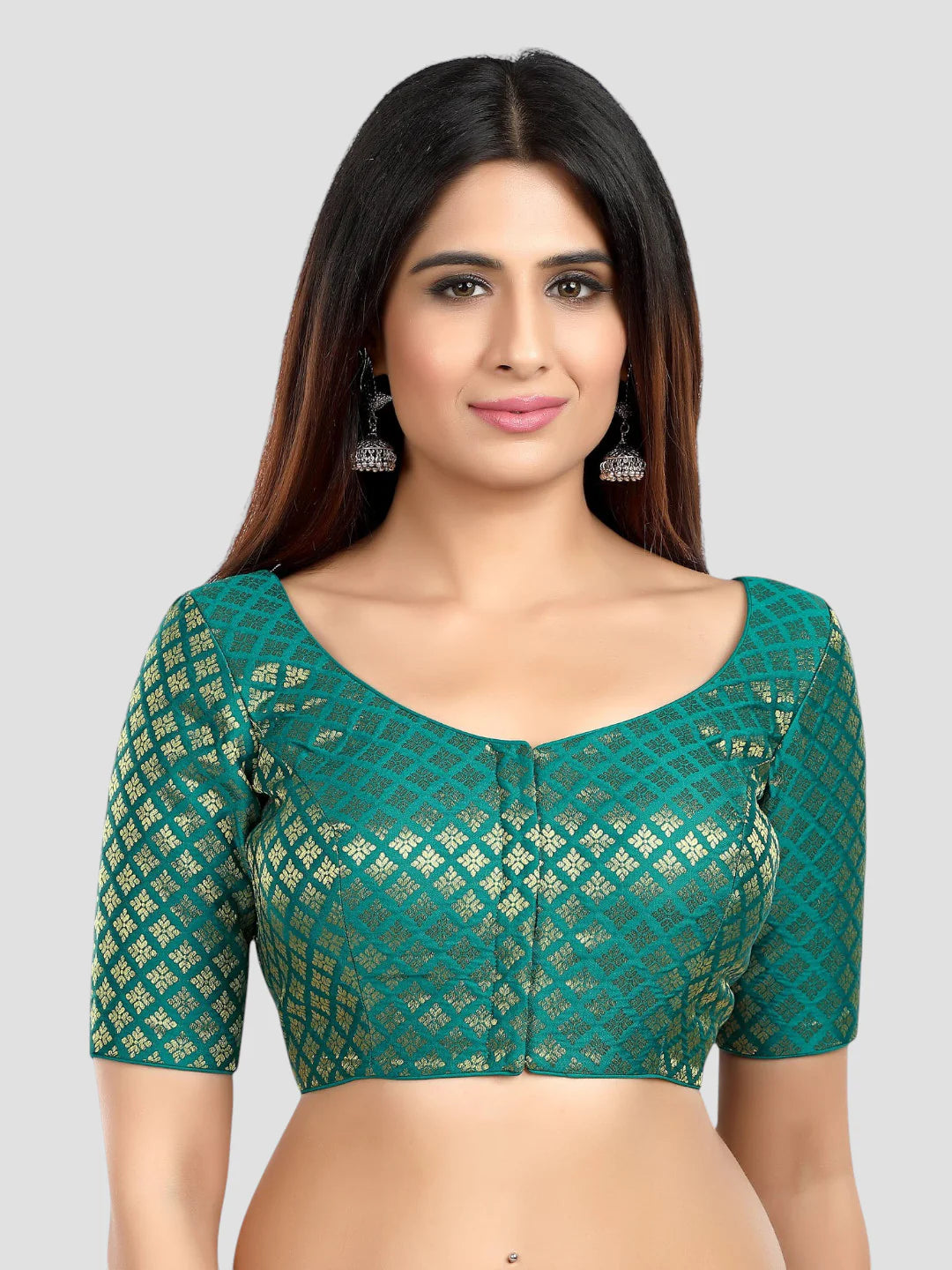 Rama Green Brocade Round Neck Half Sleeves Readymade Blouse