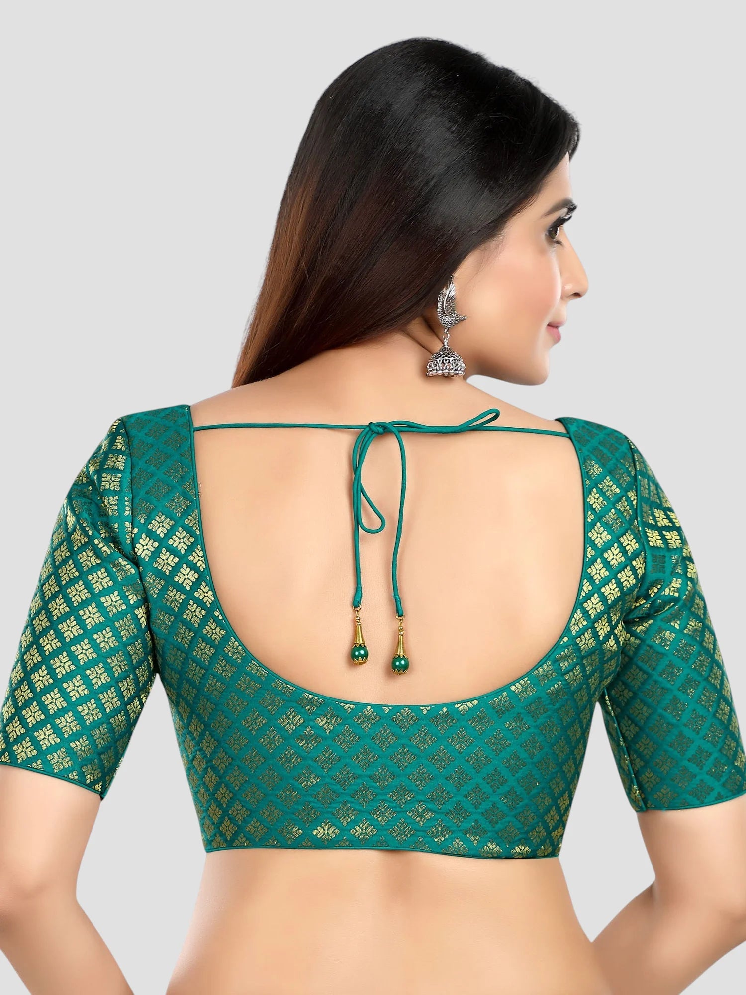 Rama Green Brocade Round Neck Half Sleeves Readymade Blouse