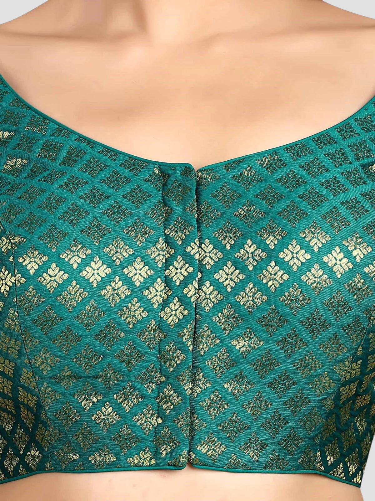 Rama Green Brocade Round Neck Half Sleeves Readymade Blouse